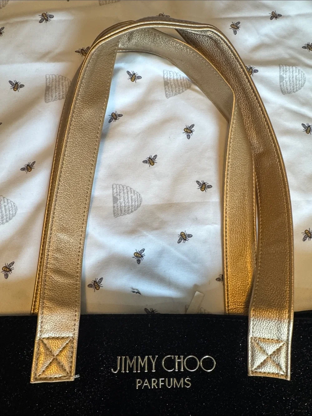 Jimmy Choo Black Velvet Tote with Gold Trim